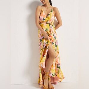 NWT Hutch Anthropologie Mixed Fruit High-Low Wrap Dress size Medium